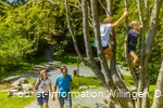 Familie am Kletterbaum an der Diemelquelle