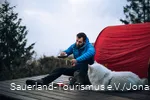 Getränkepause am Trekkingplatz talblick in der Nähe von Hallenberg